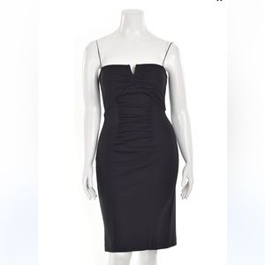 Nicole Miller Collection black satin ruched cocktail dress